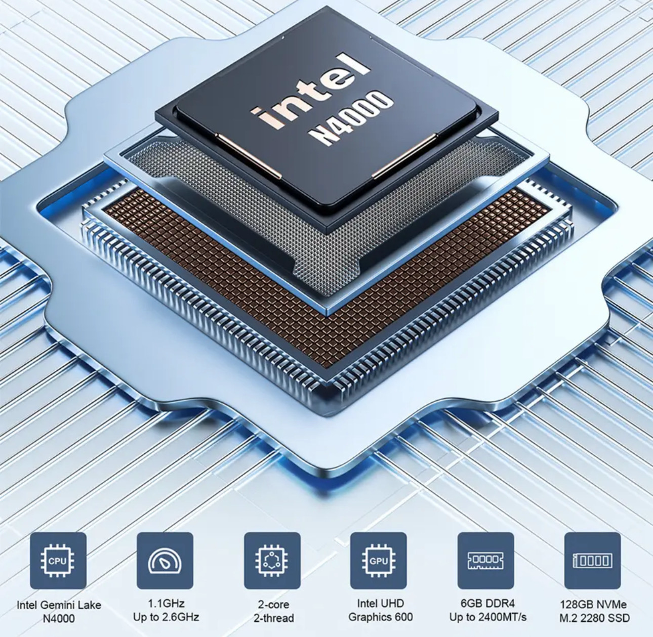 MLLSE Mini PC M2 Air Intel Gemini Lake N4000 Windows 11 6GB RAM 128GB